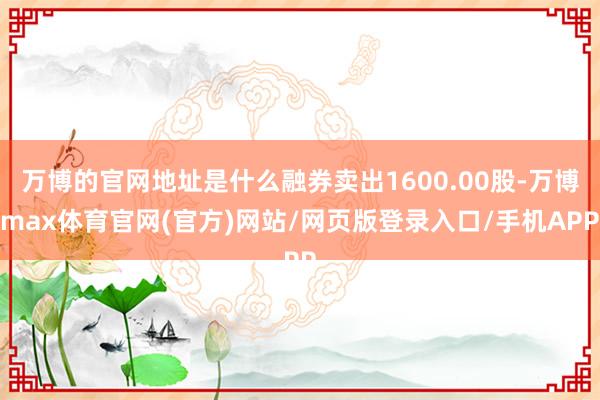 万博的官网地址是什么融券卖出1600.00股-万博max体育官网(官方)网站/网页版登录入口/手机APP